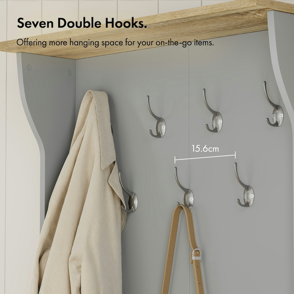image 1 of VonHaus Grey Coat Rack Stand and Shoe Storage Bench for Hallway