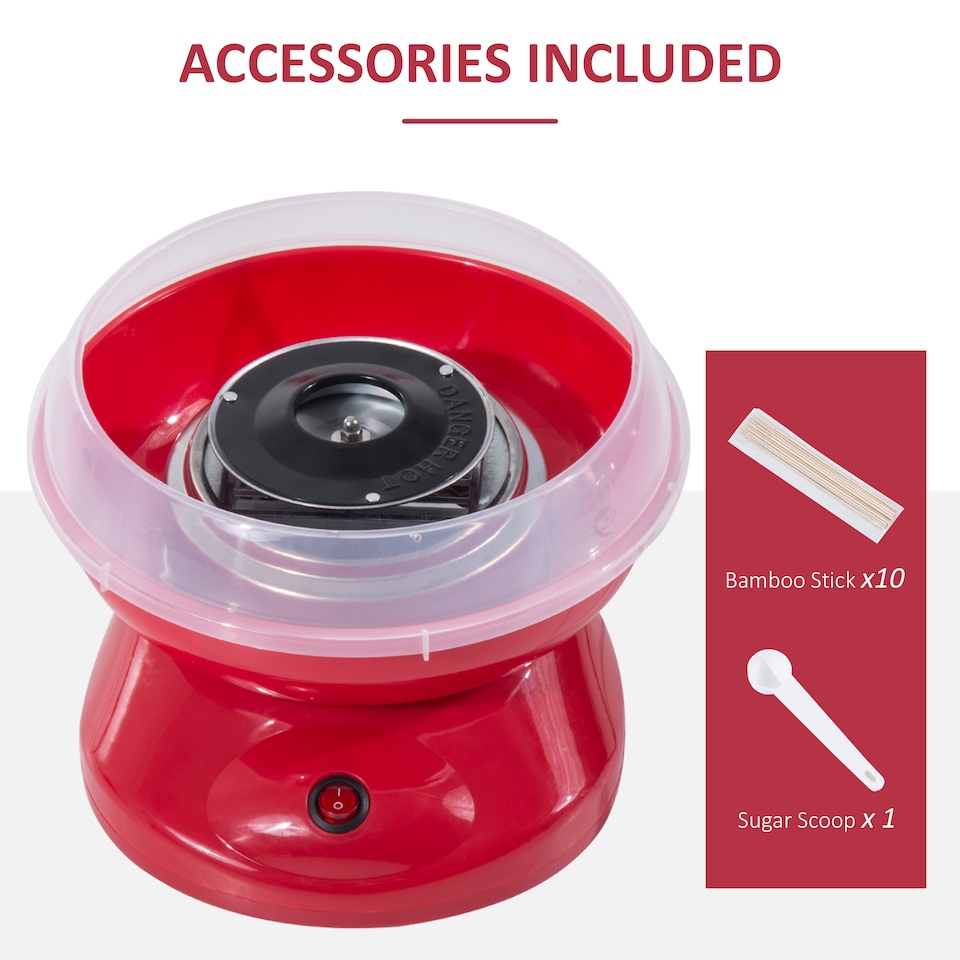 image 1 of HOMCOM Candy Floss Machine Electric Cotton Candy Maker Gadgetry 450W (Red)