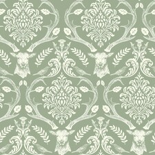 Arthouse Stag Damask Wallpaper - Sage Green - 10m x 0.5m | Green