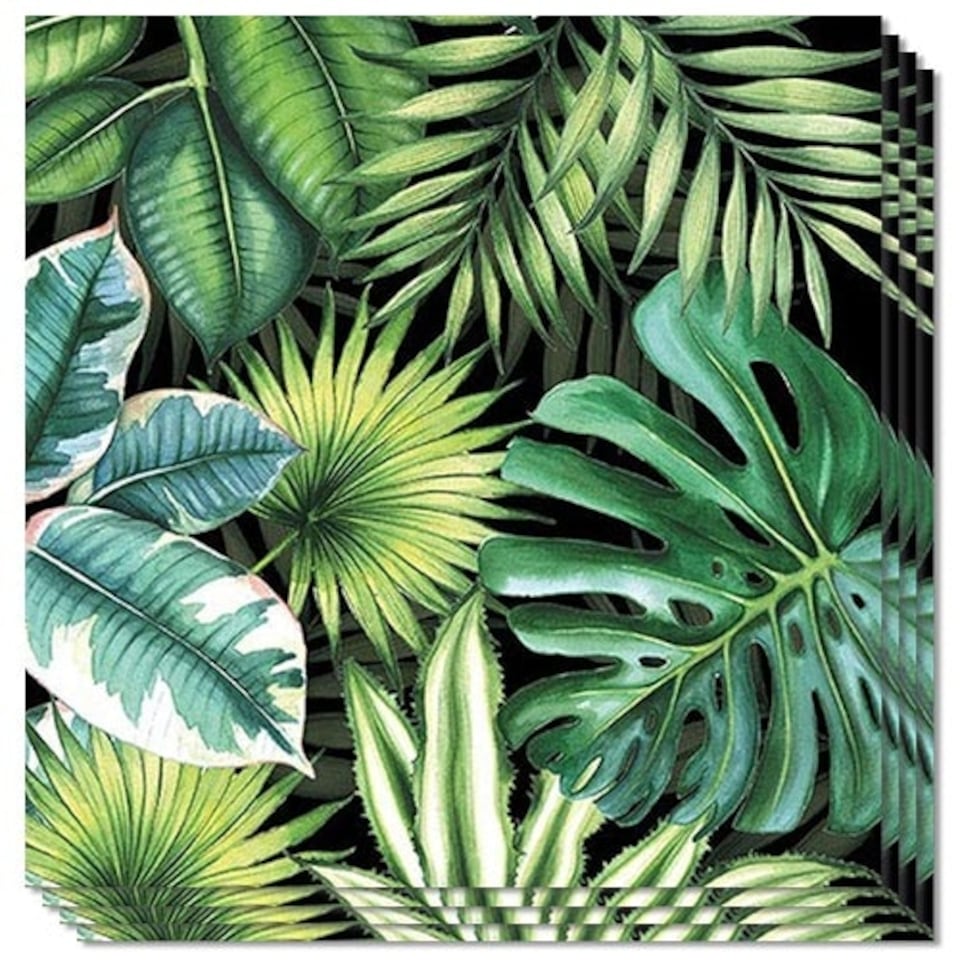 Tropical Leaves Black Premium Decoupage Luncheon Napkins 3 Ply 33cm - Pack of 20