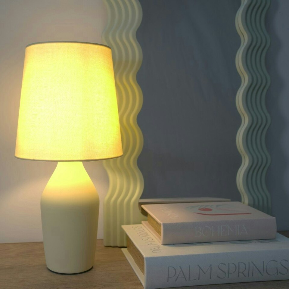 image 1 of ValueLights Arlo Set of 2 - Sunshine Yellow Ceramic Base Table Lamp with Tapered Shade