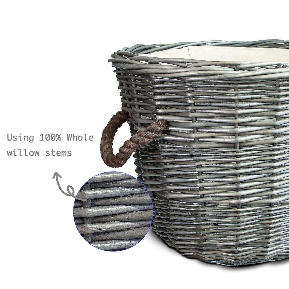 image 1 of Wickerfield Round Wicker Log Basket with Rope Handles and Fabric Lining