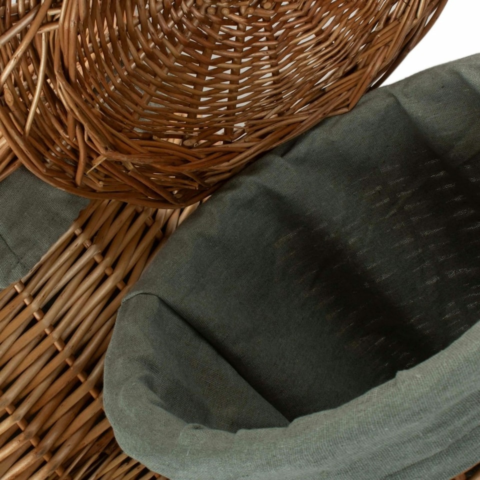 image 1 of Small Light Steamed Wicker Round Linen Basket with Grey Sage Lining Grey | Grey