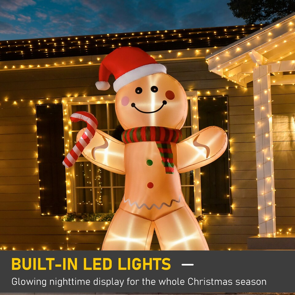 image 1 of HOMCOM 8ft Christmas Inflatable Gingerbread Man Lighted Indoor Outdoor Décor