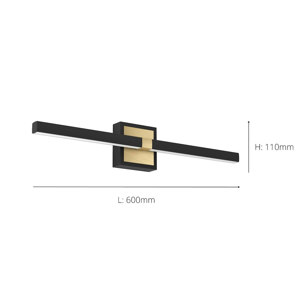 image 1 of EGLO Peguera LED Black and Brass Steel Bathroom Mirror Light