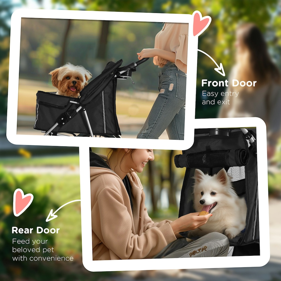 image 1 of PawHut Pet Stroller Carrier Foldable Deluxe Jogger Walk Travel Dog Cat Black