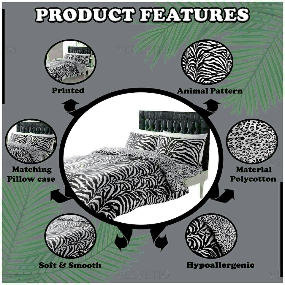 image 1 of Zebra Skin Printed Duvet Cover Set Reversible Polycotton Beddings White | Single