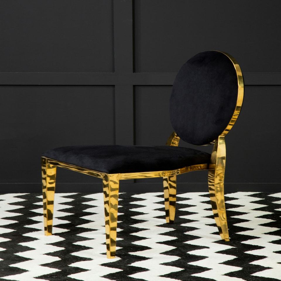 image 1 of Interiors by Premier Stackable Gold Finish Dining Chair, Backrest Indoor Velvet Chair, Easy to Clean Bedroom Velvet Chair