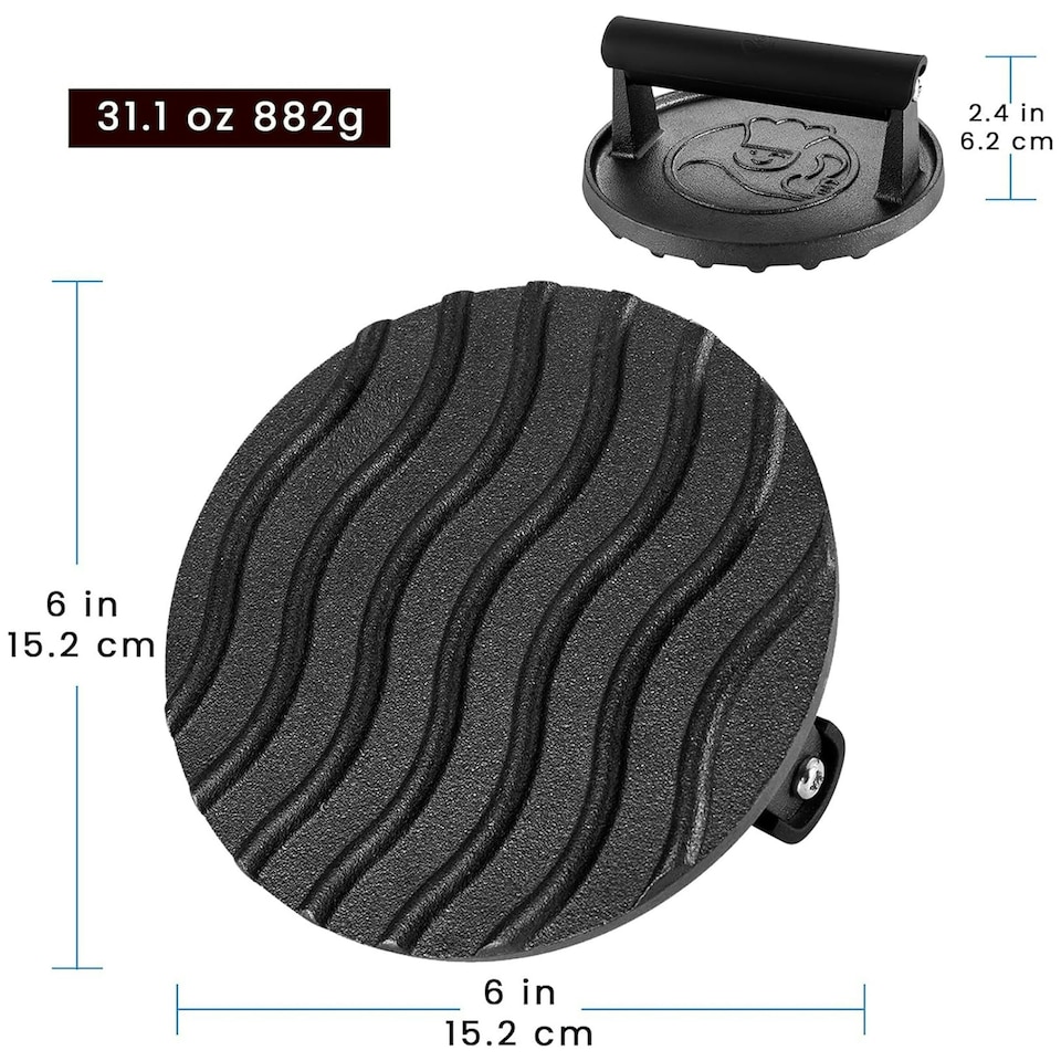 image 1 of Gourmet Easy Cast Iron Smash Burger & Meat Press - Black