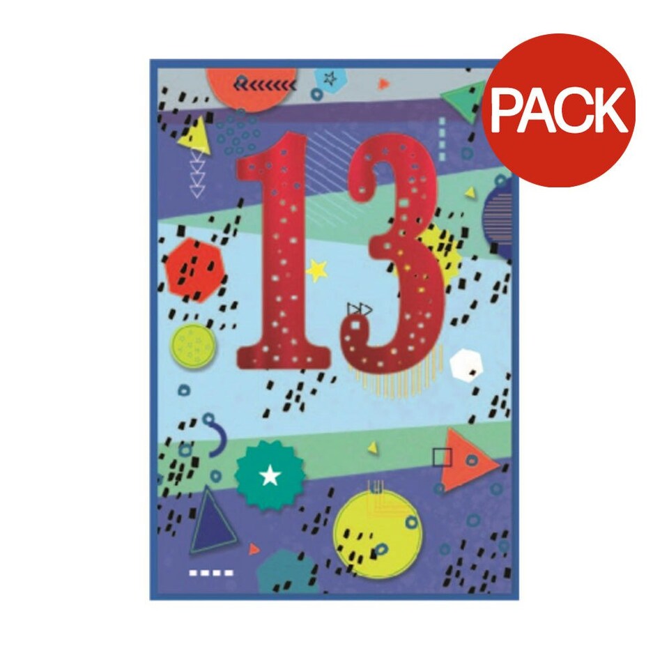 image 1 of Simon Elvin 13th Birthday Greetings Card (Pack of 6) - Blue/Purple/Red - One Size