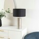 image 3 of ValueLights Lexy Brushed Chrome Touch Table Lamp with Black Drum Shade