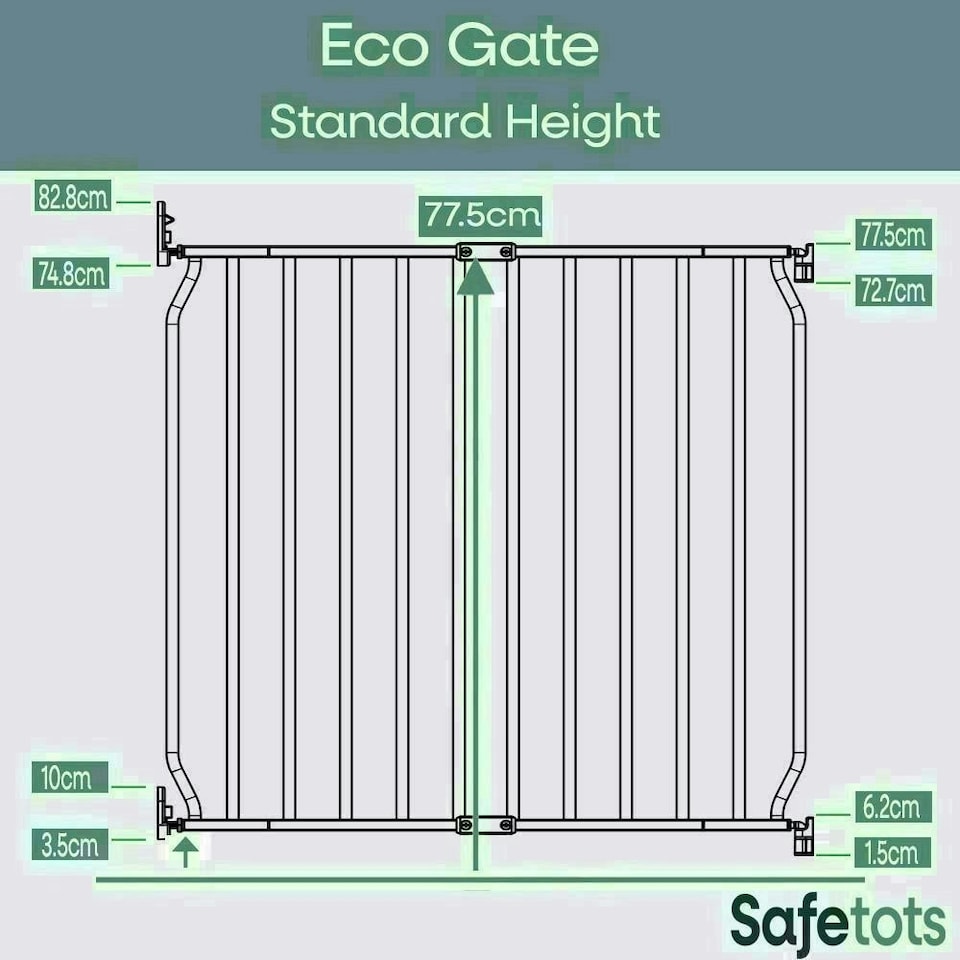 image 1 of Safetots Eco Screw Fit Baby Gate, Black, 70cm - 80cm, Stair Gate for Toddler and Baby, Screw Fit Safety Barrier