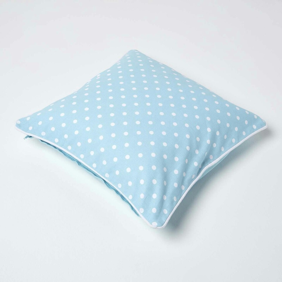 image 1 of Homescapes Cotton Blue Polka Dots Cushion Cover - 45 x 45 cm | Blue | Blue | 45 x 45 cm