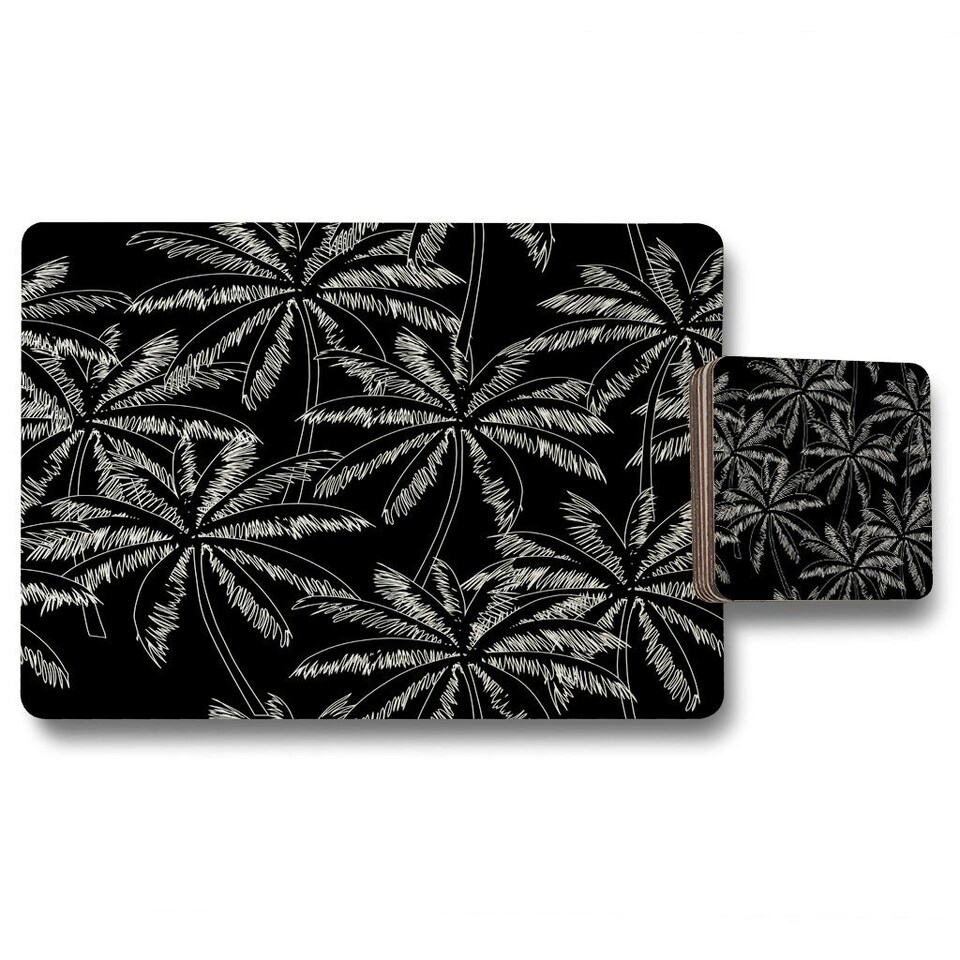 image 1 of White Palm Trees on Black (Placemat & Coaster Set)
