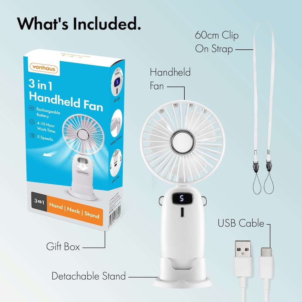 image 1 of VonHaus Mini White Handheld Fan