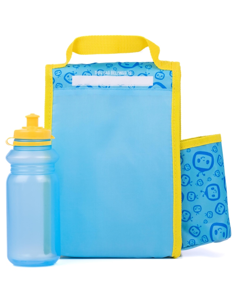 image 1 of CoComelon Lunch Box 3 Piece Set for Kids | Boys Girls Blue Yellow JJ Insulated Bag, Water Bottle & Snack Pot Merchandise