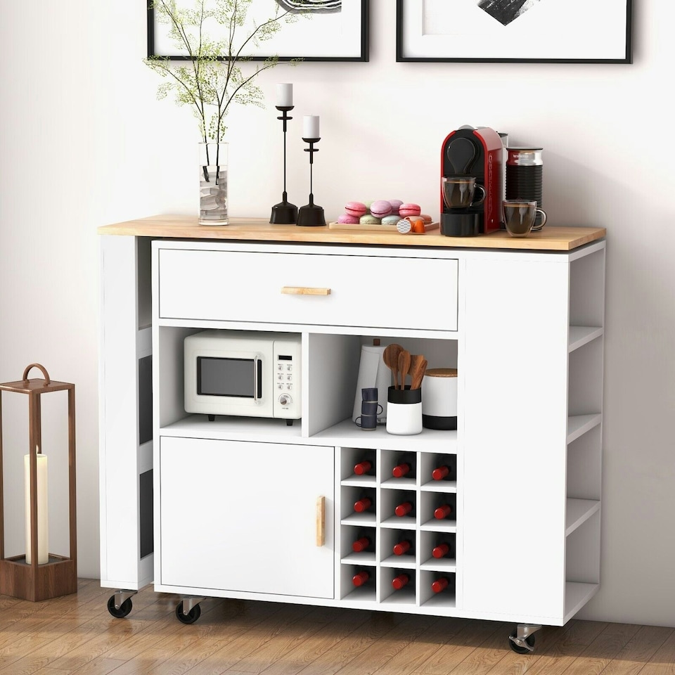 image 1 of COSTWAY 2-in-1 Kitchen Island Bar Table Storage Trolley White
