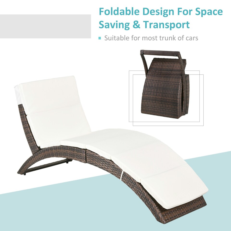 image 1 of Outsunny Garden Rattan Sun Lounger Foldable Patio Chaise Chair Brown