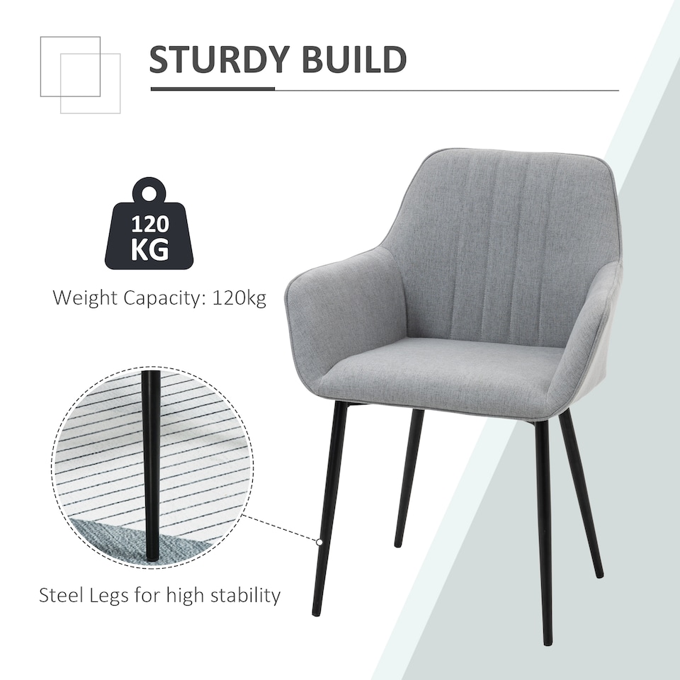 image 1 of HOMCOM Dining Chairs Set of 2, Upholstered Linen Fabric Kitchen Chairs with Metal Legs for Living Room Dining Room, Light Grey