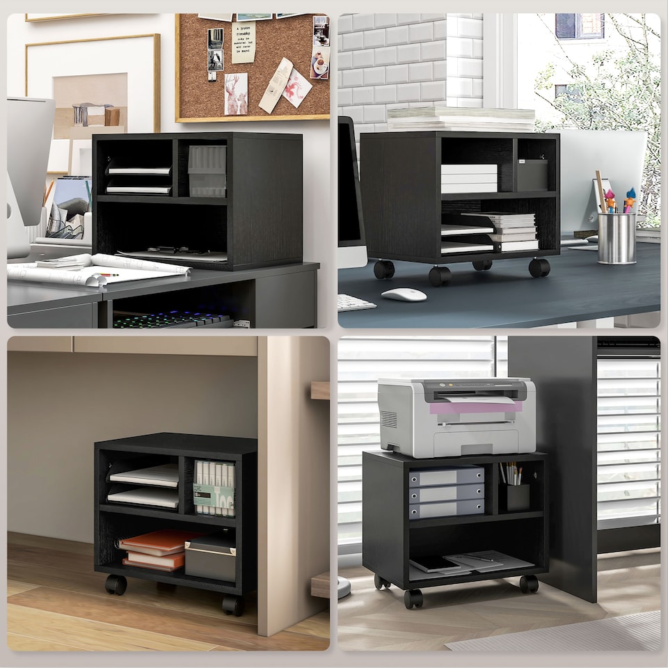 image 1 of HOMCOM Printer Stand with Storage Printer Cart on Wheels for Home Office Black