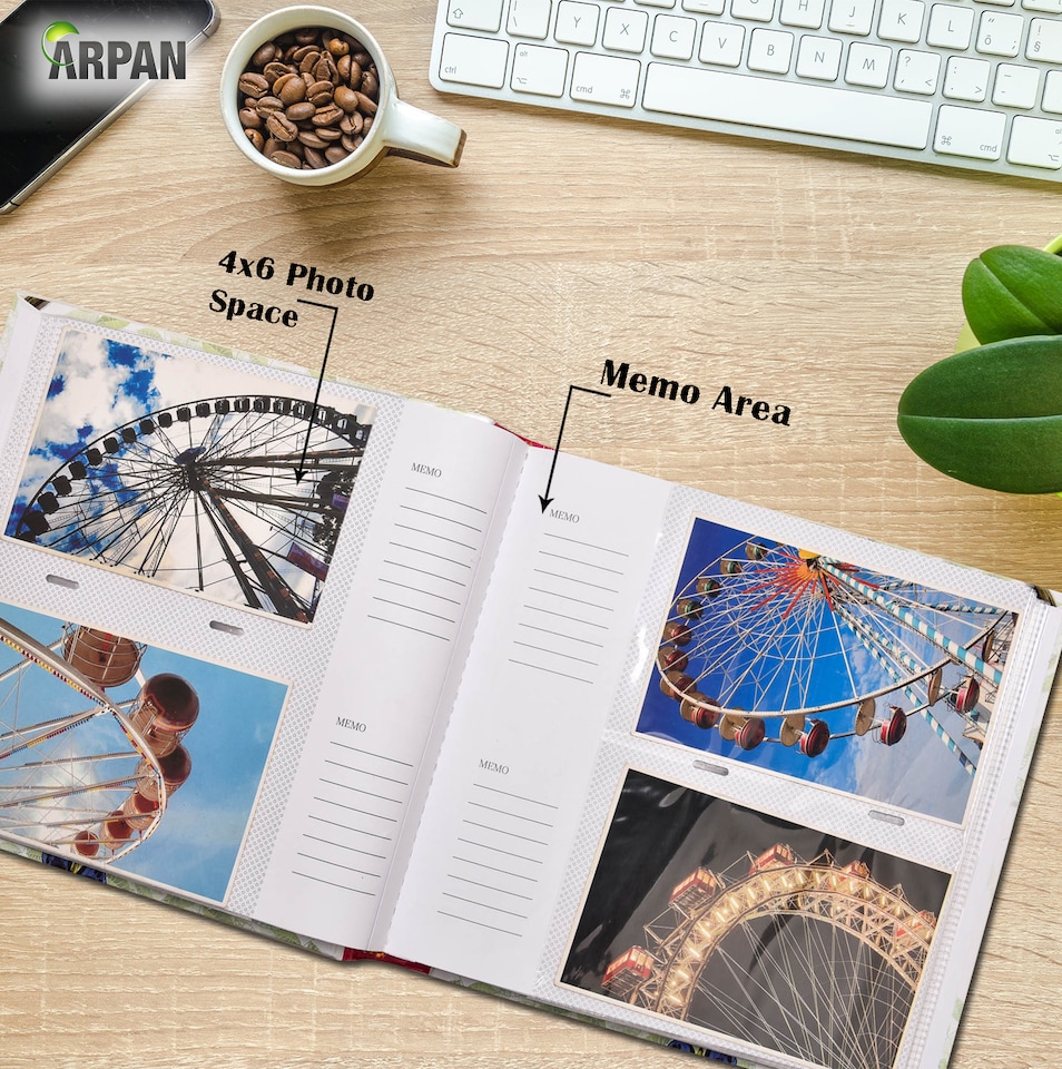 image 1 of ARPAN Photo Album for 200 Photos 6x4" (10x15cm) – Slip In Memo Album with Writing Space, Index Pages & CD/DVD Pocket – Picture Storage Album for Family, Wedding & Travel Memories