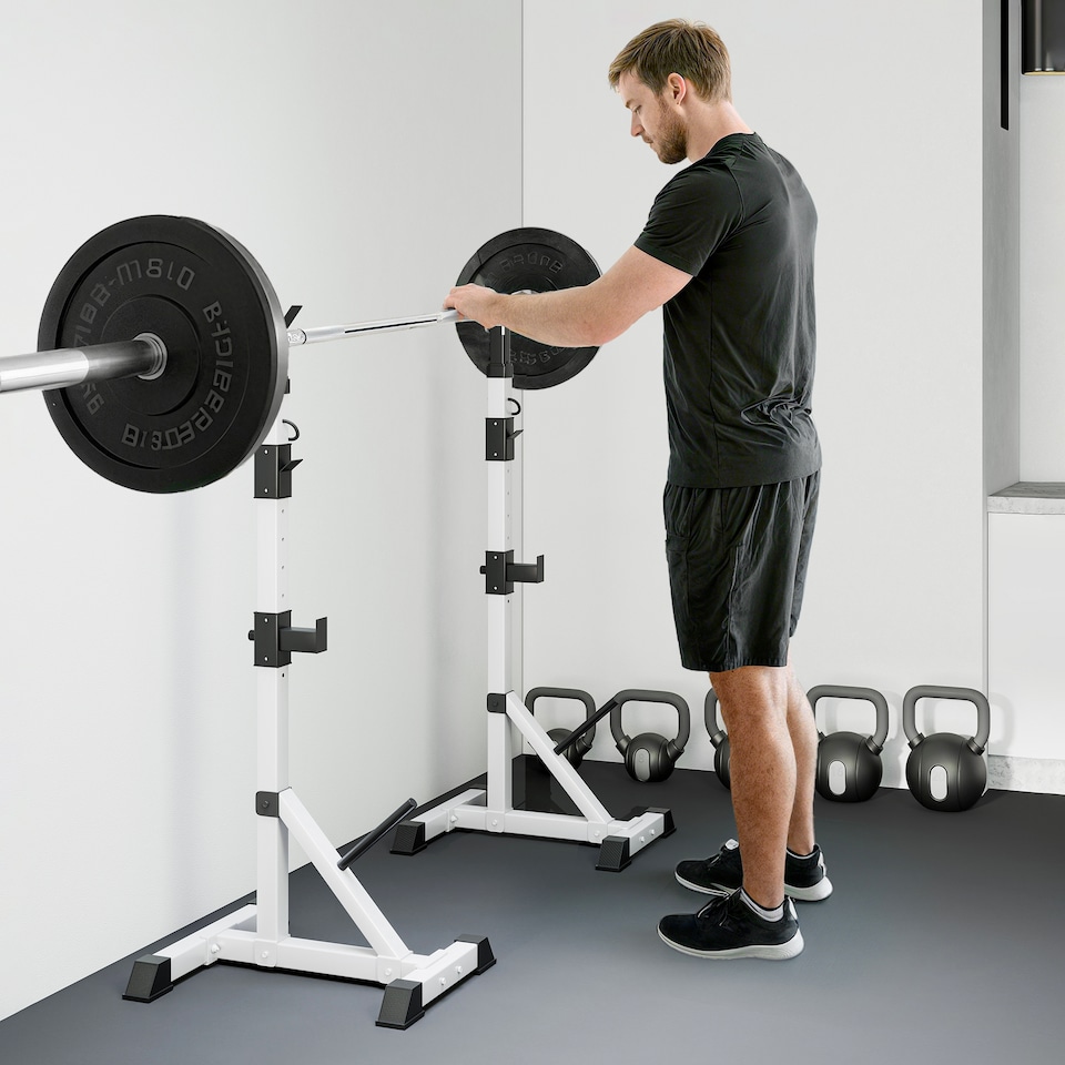 image 1 of HOMCOM Weights Bar Barbell Rack Squat Stand Adjustable Portable Weight Lifting Max Load 200kg, Suitable For Home Gym Training Work Out