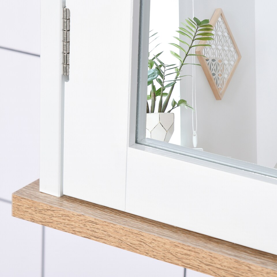 image 1 of kleankin Bathroom Mirror Cabinet Wall Mounted Storage Cupboard with Double Door and Adjustable Shelf, White