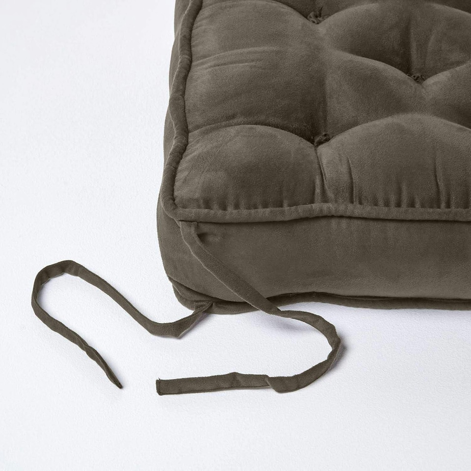 image 1 of Homescapes Grey Faux Suede Dining Chair Booster Cushion | Grey | Grey | 40cm x 40cm x 10cm (16" x 16" x 4")