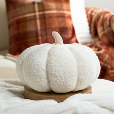 OHS Boucle Fleece Pumpkin Shaped Halloween Fall Autumn Decoration Filled Cushion, 25x25cm - Cream