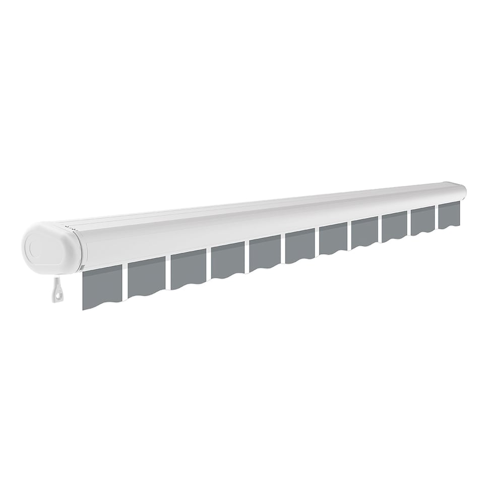 image 1 of 4.0m x 3.0m Retractable Manual Full Cassette Pin Striped Grey Awning