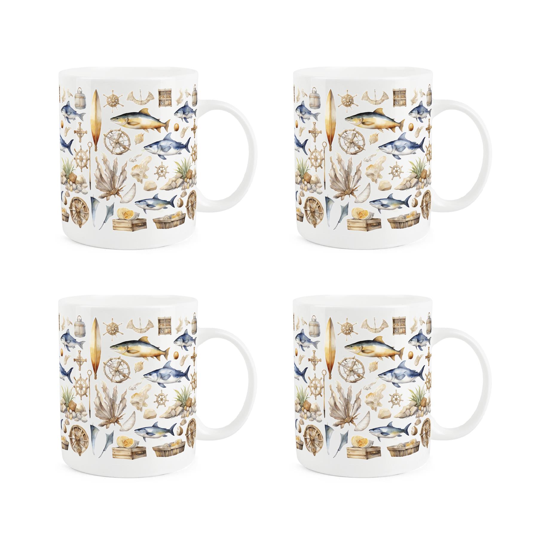 Seaside Bone China Mugs - Set of 4
