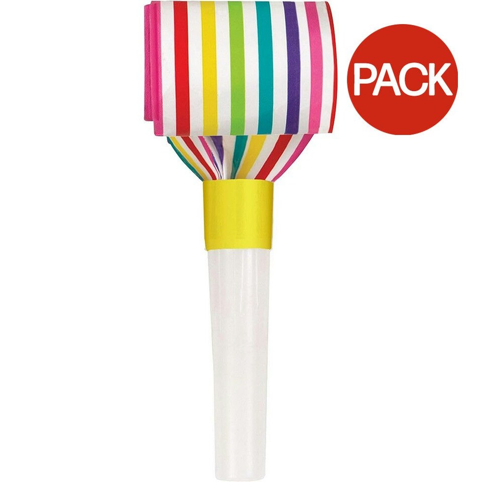 Unique Party Rainbow Striped Noisemaker (Pack of 8) - Multicoloured - One Size