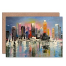 City Harbour Cityscape Skyline Urban Painting Art Card