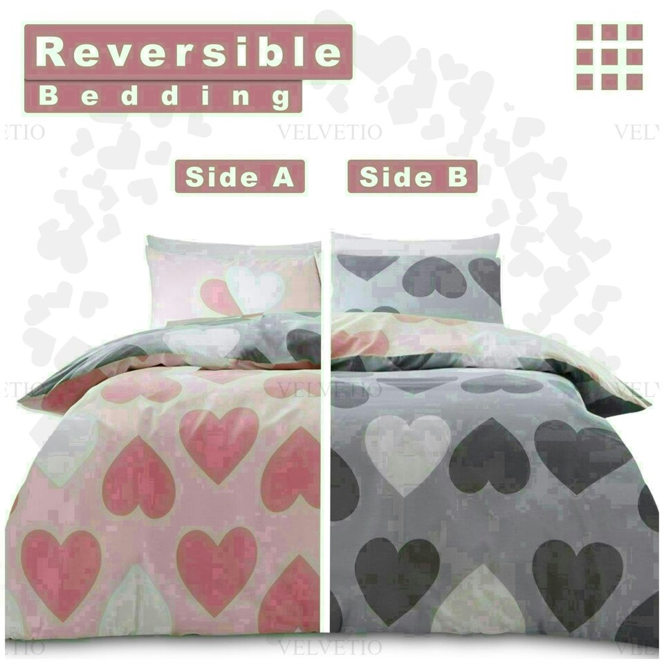 image 1 of Pretty Hearts Printed Duvet Cover Set Reversible Polycotton Beddings Pink | Single