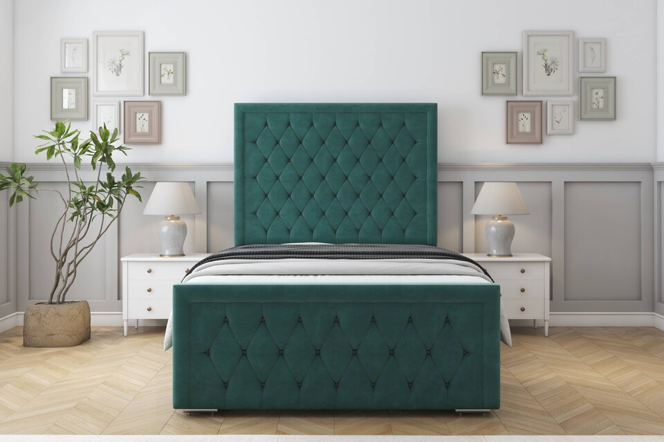 image 1 of Sloomy Monroe Emerald Plush Bed Frame With 50" Upholstered Headboard 3' Single