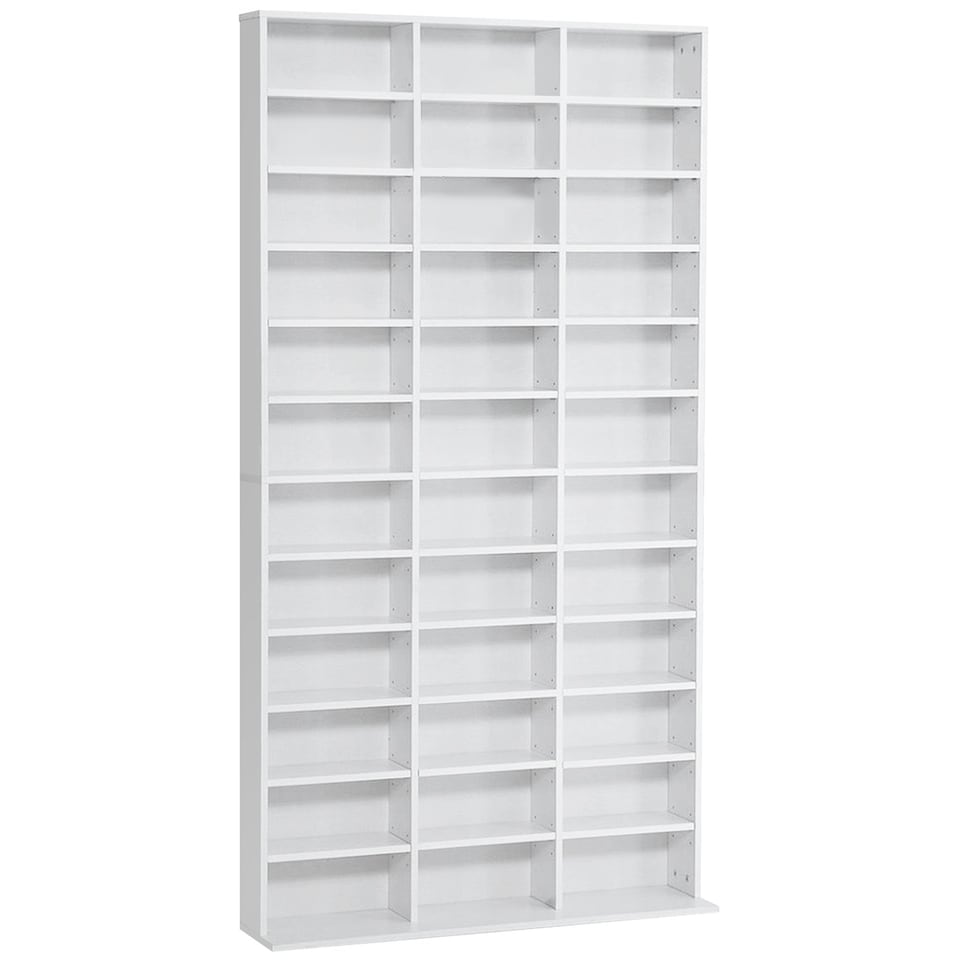 image 1 of HOMCOM CD DVD Media Storage Shelves Display Shelf Racks Wooden Frame White
