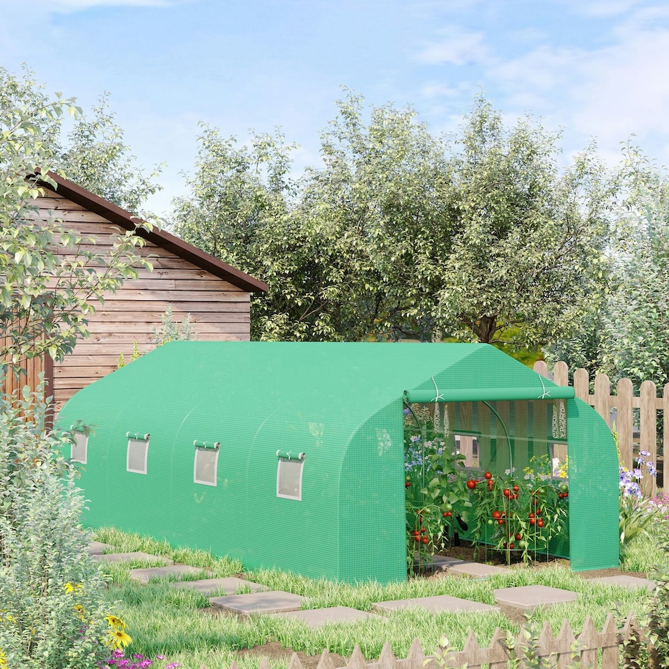 image 1 of Outsunny 6 x 3M Walk in Polytunnel Greenhouse Large Outdoor Grow House w/ Door