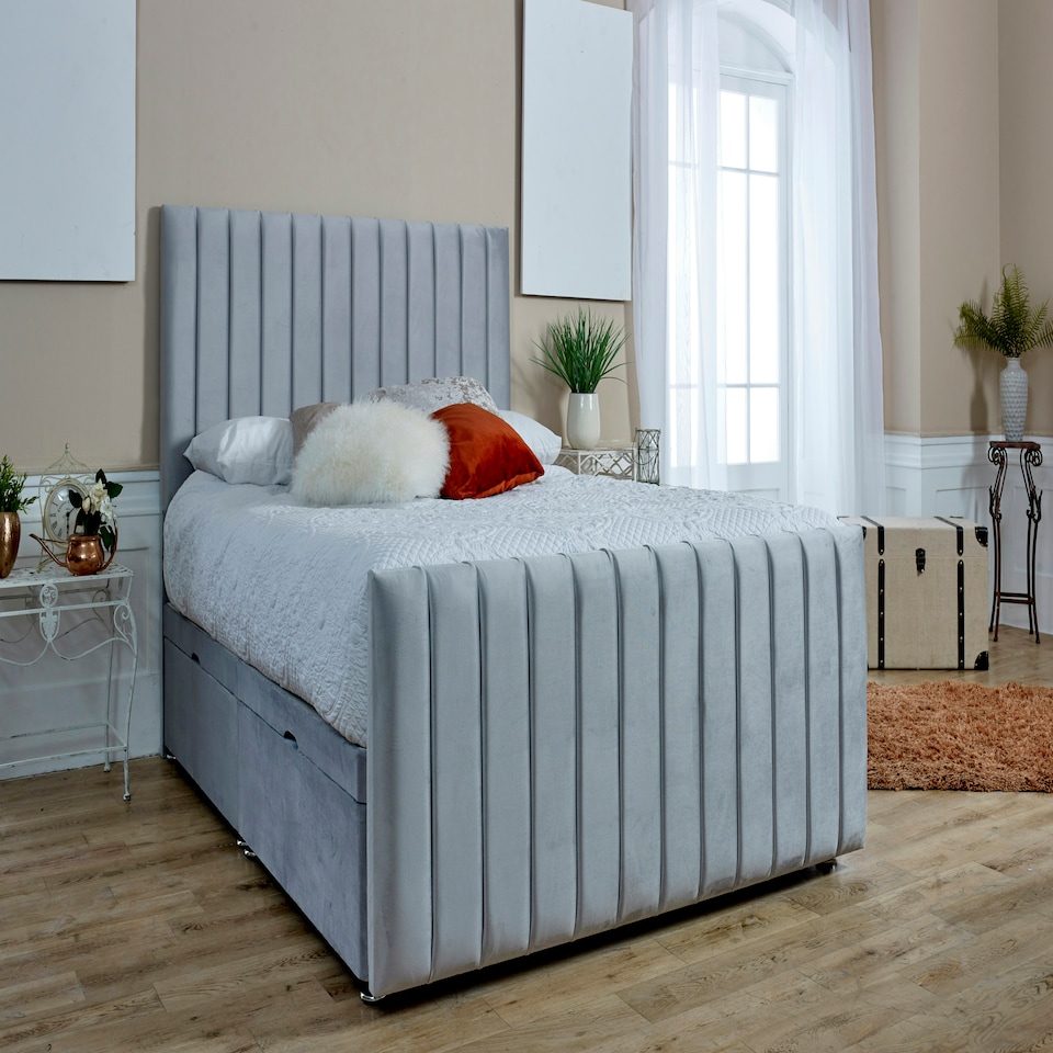 image 1 of Sophia Divan Ottoman with matching Footboard Plush Small Double Bed Frame - Silver