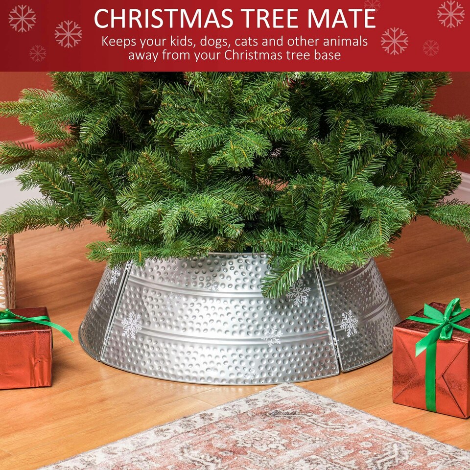 image 1 of HOMCOM 66cm Christmas Tree Collar with Hollow Snowflake Patterns Silver