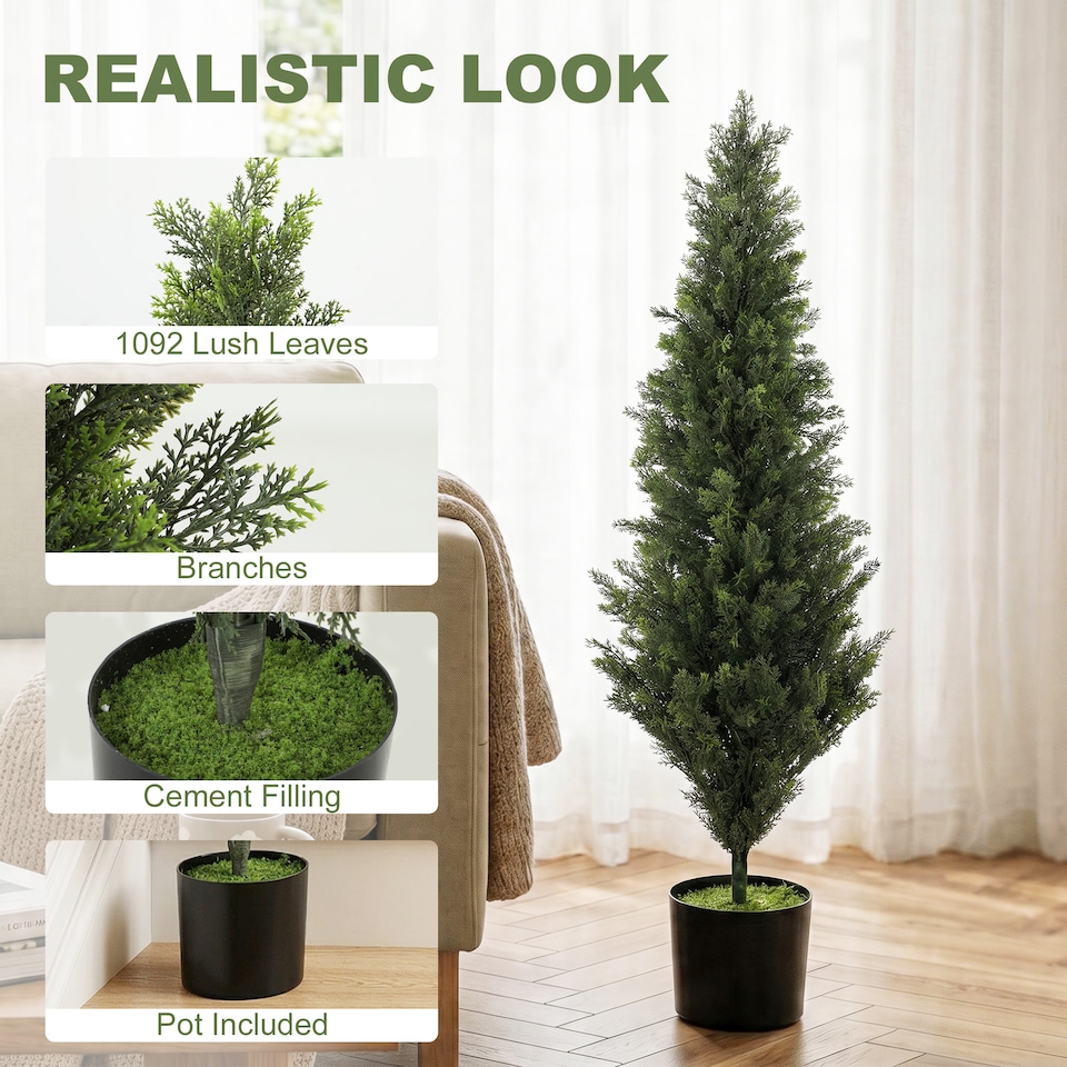 image 1 of HOMCOM Set of 2 Decorative Artificial Plants Cypress in Weighted Pot, 120cm