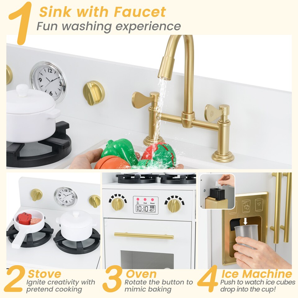 image 1 of COSTWAY Kids Play Kitchen Set Toddler Wooden Pretend Toy Kitchen Playset-White