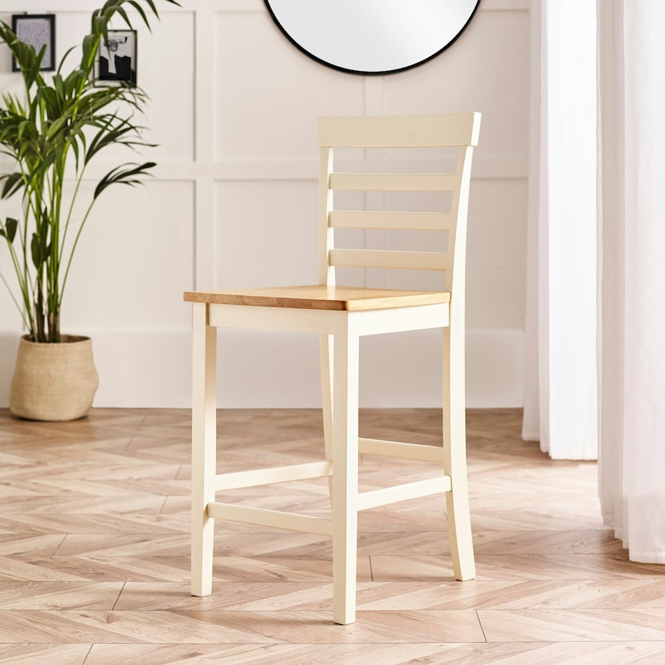 image 1 of Furniturebox Rye Cream and Oak Wood Bar Table and 2x Bar Chairs Dining Set