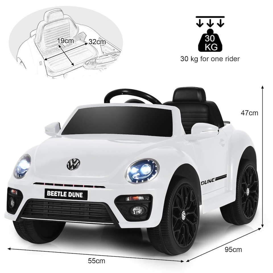 image 1 of COSTWAY Beetle Kids Electric Car Toddler 12V White