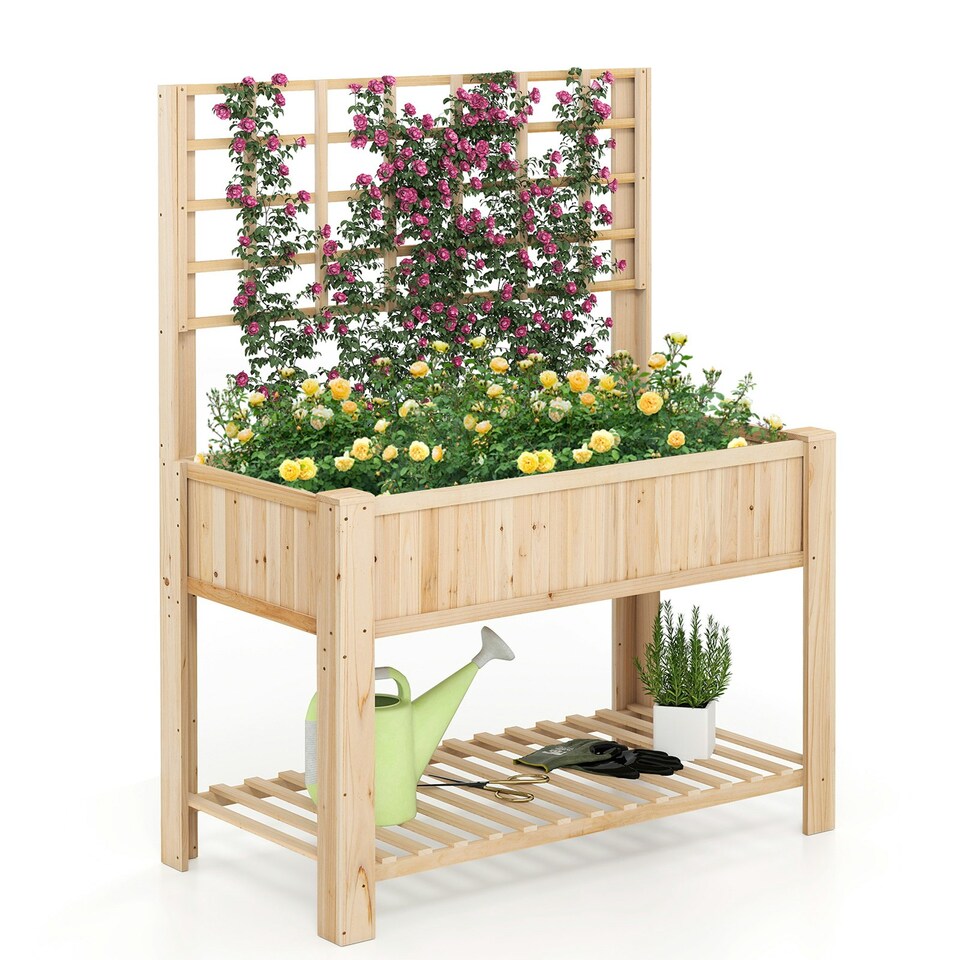 image 1 of COSTWAY Wooden Planter Box Raised Garden Bed Natural N/A