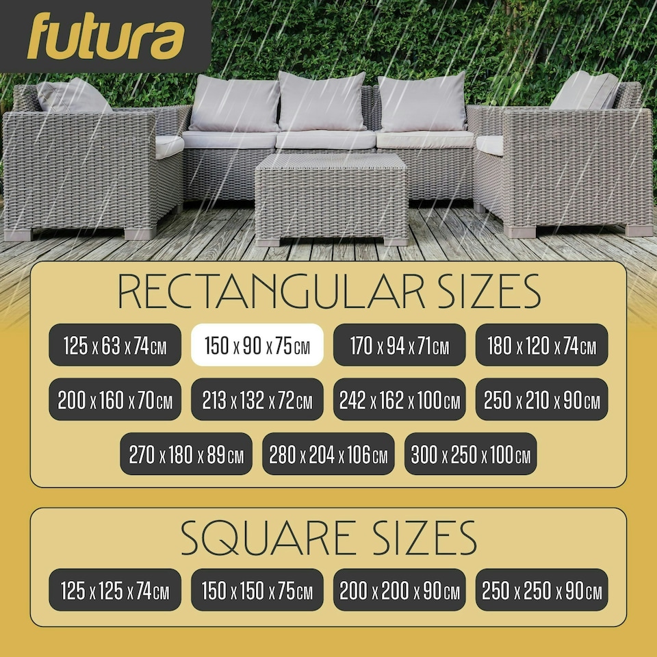 image 1 of Futura Rectangular 150x90x75cm Waterproof Garden Furniture Cover 600D | Black | Black | 150x90x75cm | 1