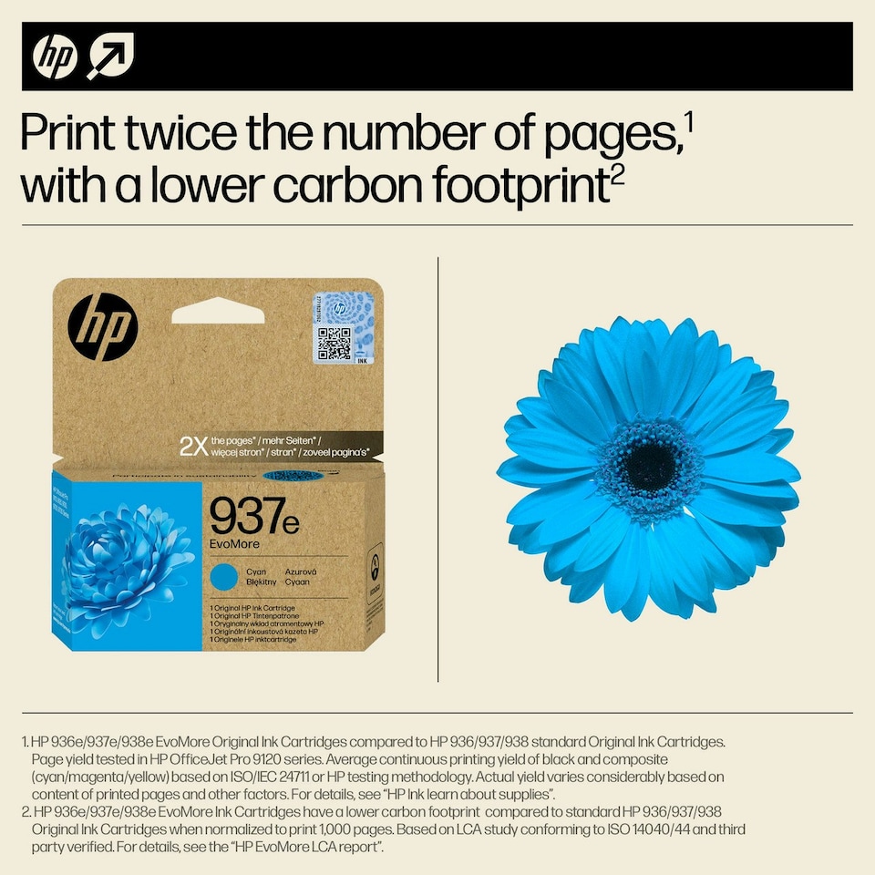image 1 of HP 937e EvoMore Cyan Ink Cartridge Blue | HP 937e EvoMore Cyan Ink Cartridge