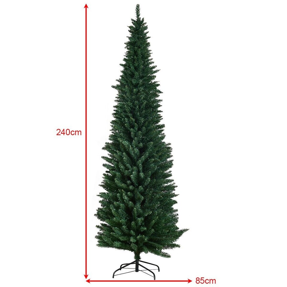 image 1 of COSTWAY 8Ft Slim Pencil Artificial Christmas Tree Home Decor w/Solid Metal Legs Green