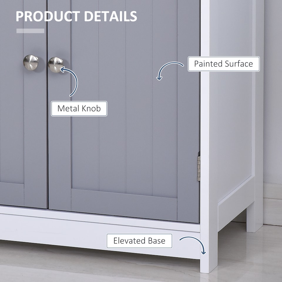 image 1 of kleankin 75x60cm Freestanding Bathroom Storage Cabinet Unit w  2 Drawers Cupboard Adjustable Shelf Metal Handles Traditional Style Grey White