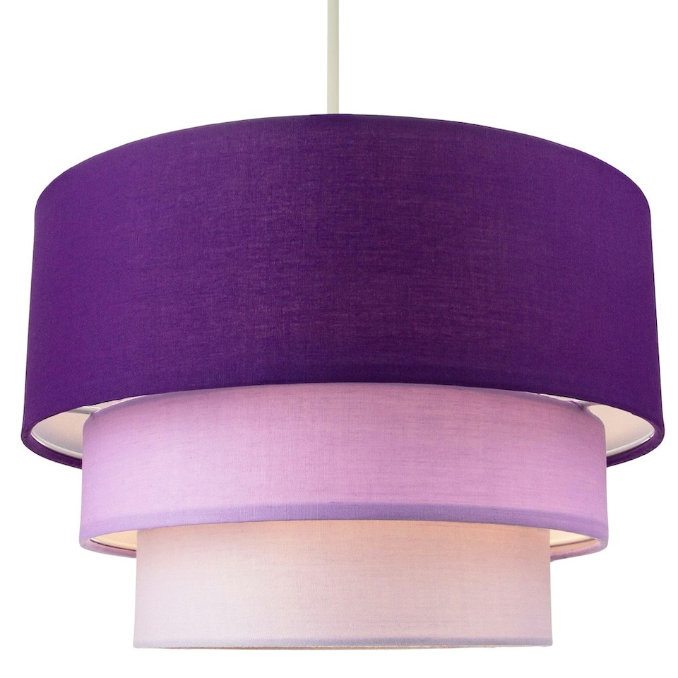image 1 of Contemporary Round Triple Tier Purple/Lilac Cotton Fabric Pendant Light Shade