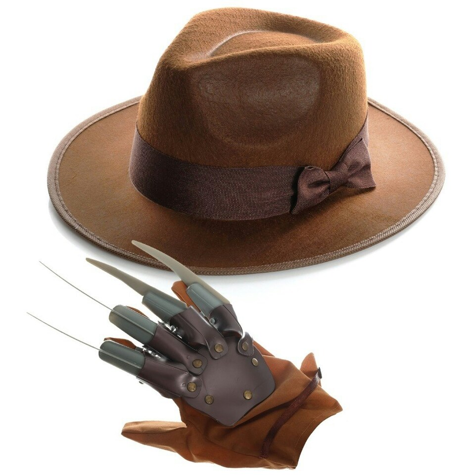image 1 of Dream Killer Set - Brown Fedora Hat & Claw Glove Brown | One Size